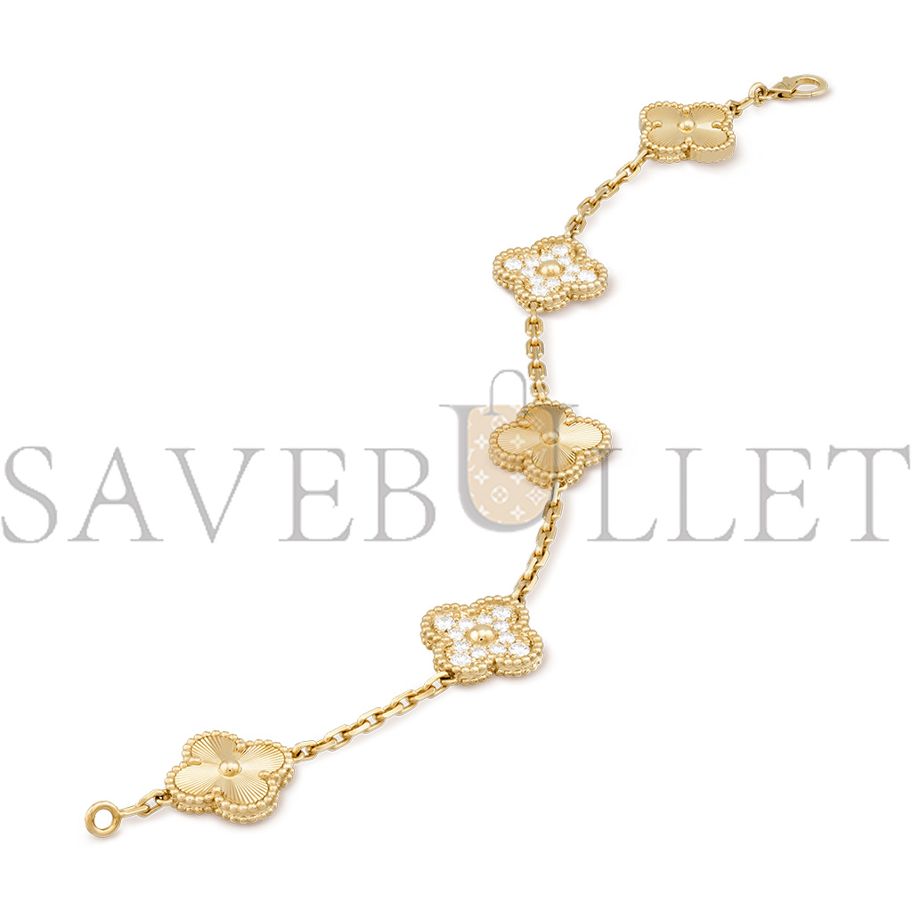 VAN CLEEF ARPELS VINTAGE ALHAMBRA BRACELET, 5 MOTIFS - YELLOW GOLD, DIAMOND  VCARP4KN00
